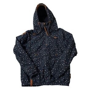 VTG Naketano Brave New Word Navy Blue MultiColor Dot Print Anorak Hooded‎ Jacket